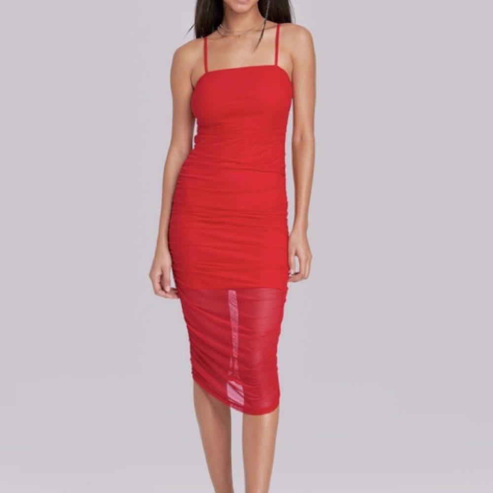- Wild Fable women’s sleeveless ruched red mesh midi Bodycon dress size M